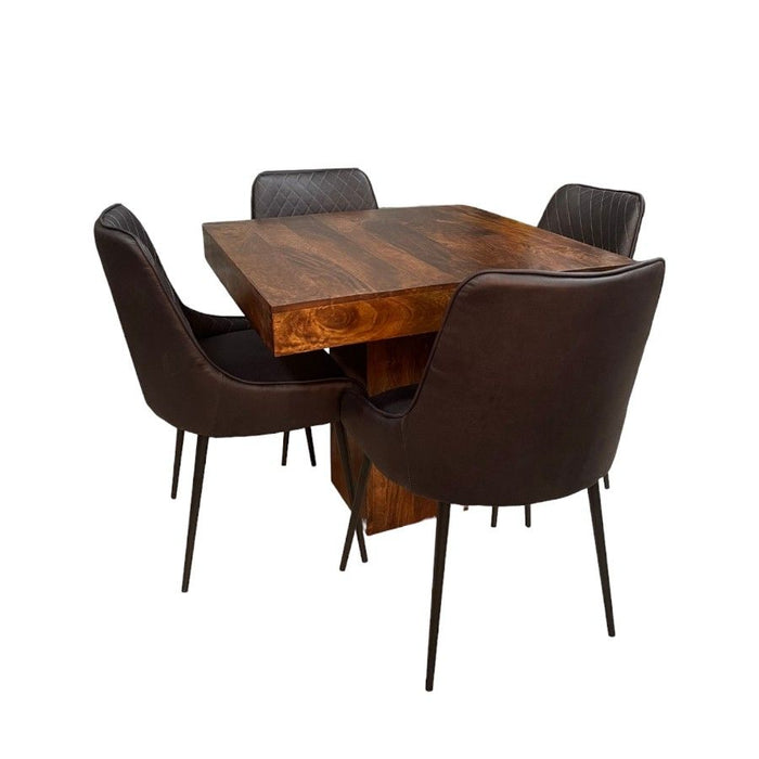 Dakota 90cm Cube Dining Table & 4 Henley Faux Leather Dining Chairs 4 Colours - In Stock