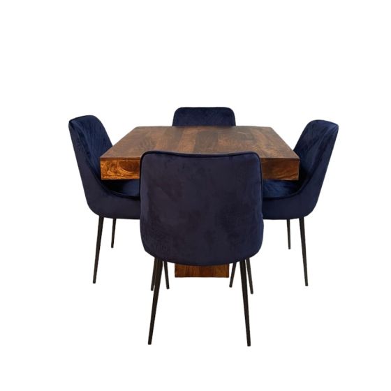 Acre & Artisan Solid Wood 90Cm Cube Dining Table 4 Henley Velvet Dining Chairs