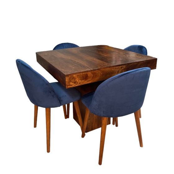 Acre & Artisan Solid Wood 90Cm Cube Dining Table 4 Zena Dining Chairs