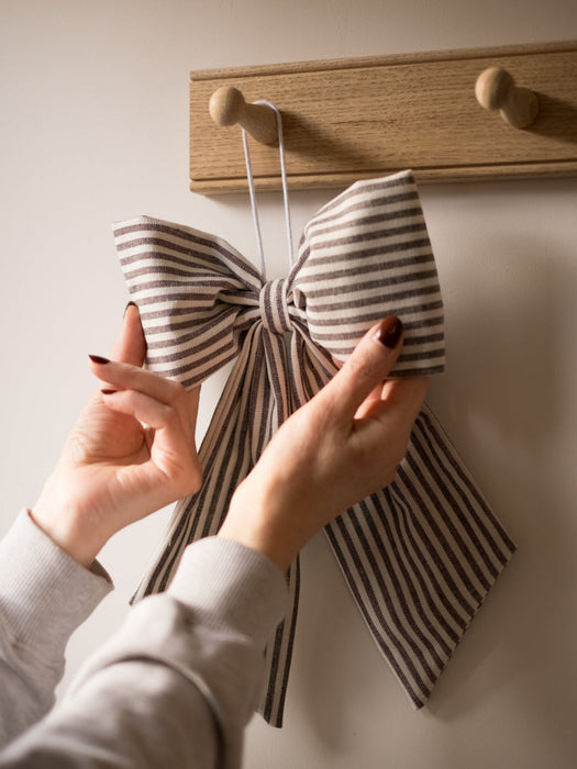 Beige and White Stripe  Hanging Bow