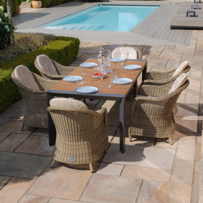 Jakarta Teak Extending 6 - 10 Seat Rectangular Dining Table with 10 Winchester Heritage Rattan Dining Chairs
