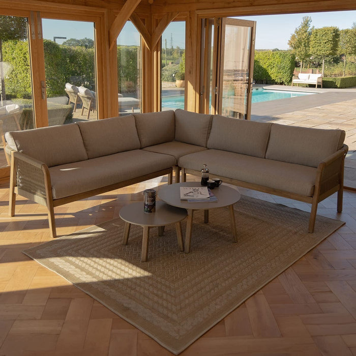 Martinique Rope Weave Corner Sofa Set with 2 Round Coffee Tables