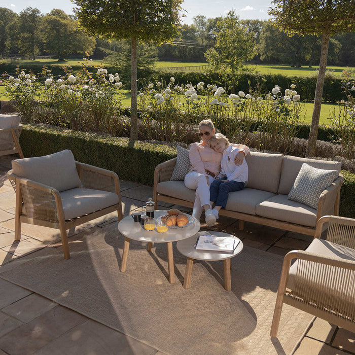 Martinique Rope Weave 3 Seat Sofa Set with 2 Lounge Armchairs & 2 Round Coffee Tables