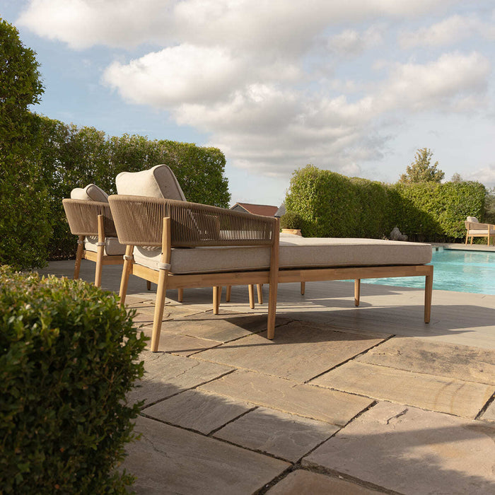 Porto Rope Weave Double Sunlounger Set with Small Round Coffee Table