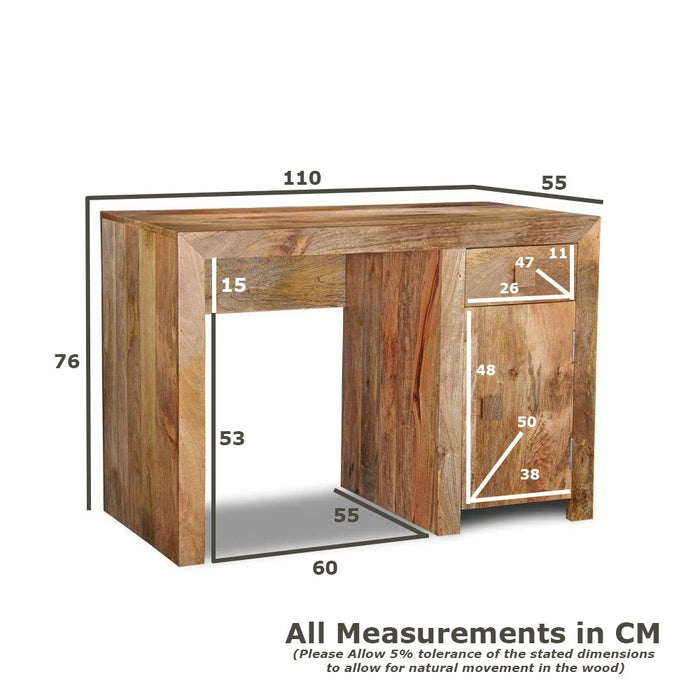 Dakota Mango Wood 110cm 1 Door Desk - In Stock