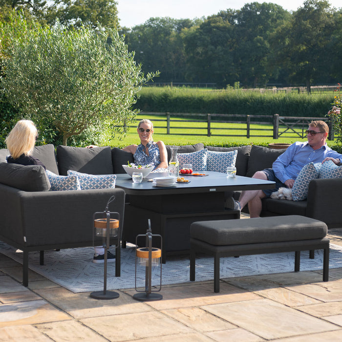 Outdoor Fabric Pulse U Shape Corner Dining Set with Rising Table - Charcoal