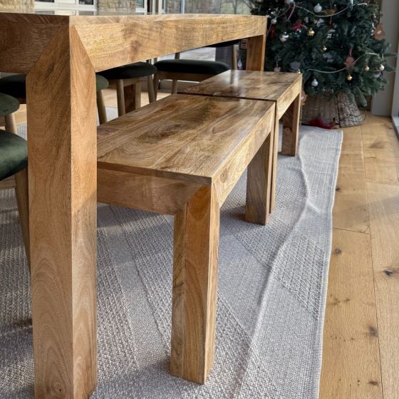 Acre & Artisan Solid Wood Light 220Cm Dining Table 4 Small Benches (90cm)