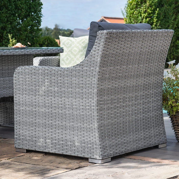 Ascot 3 Seat Rattan Sofa Dining Set with Fire Pit Table & Weatherproof Cushions