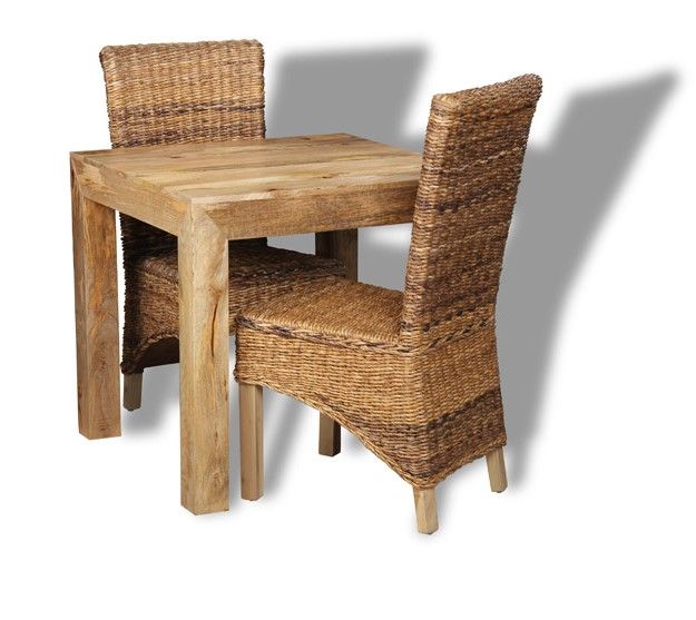 Acre & Artisan Light Solid Wood 80Cm Dining Table 2 Rattan Chairs