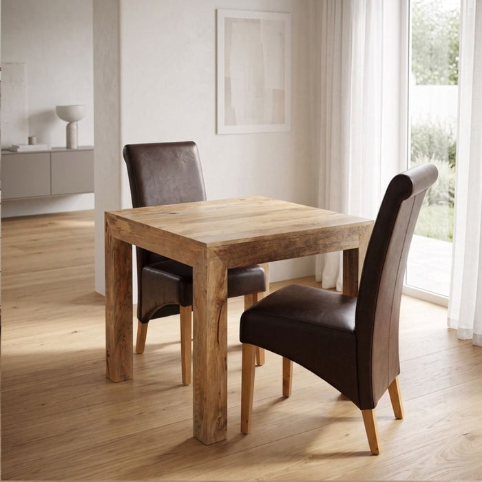 Light Mango Wood 80cm Dining Table & 2 Rollback Chairs - In Stock