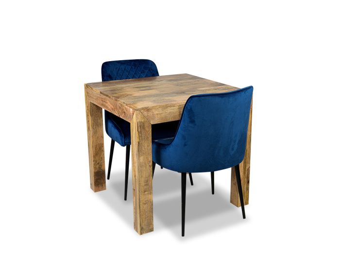 Acre & Artisan Light Solid Wood 80Cm Dining Table 2 Henley Velvet Chairs
