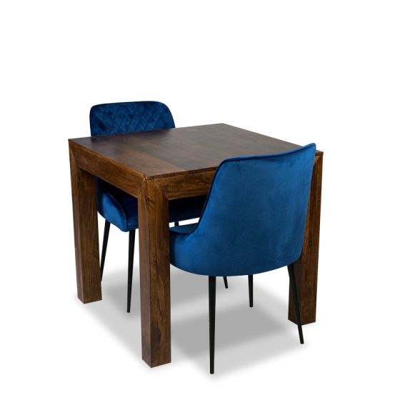 Acre & Artisan Extra Small Solid Wood Dining Table 2 Henley Velvet Chairs (80cm)