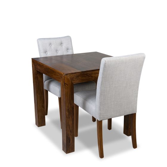 Acre & Artisan Extra Small Solid Wood Dining Table 2 Milan Button Fabric Chair (80cm)