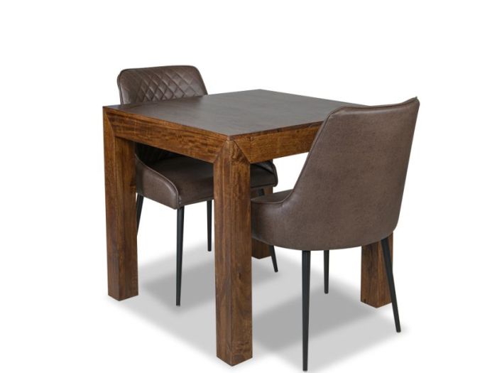 Acre & Artisan Extra Small Solid Wood Dining Table 2 Henley Faux Leather Chairs (80cm)