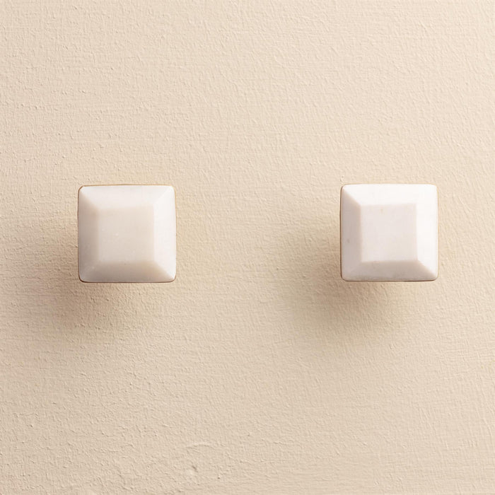 Priya White Stone Rectangle Drawer Knobs