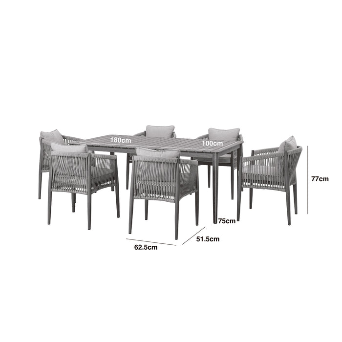 Havana Rope Weave 6 Rectangular Dining Set - Ceramic Glass