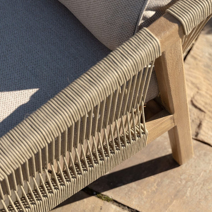Martinique Rope Weave Double Sunlounger Set with Round Coffee Table