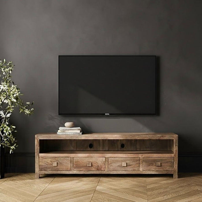 Oak Stain Dakota Mango Wood Large 200cm Media Unit - Due 26th October