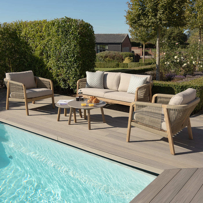 Martinique Rope Weave 2 Seat Sofa Set with 2 Lounge Armchairs & 2 Round Coffee Tables
