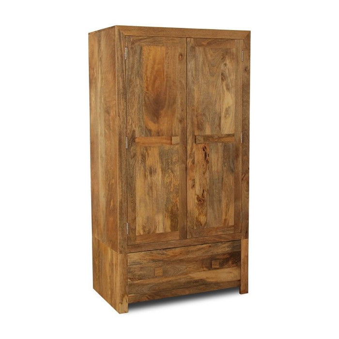 Light Dakota Mango Wood Double Wardrobe - In Stock