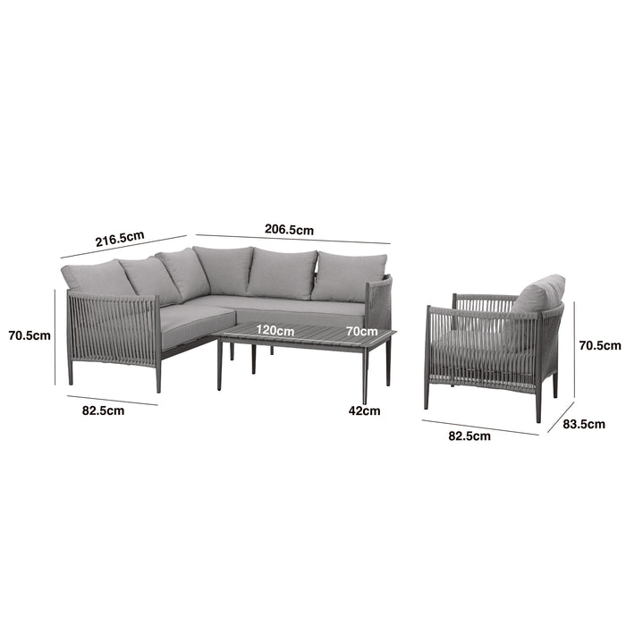Havana Rope Weave Small Corner Sofa Set with Rectangular Coffee Table & Armchair - Ceramic Glass