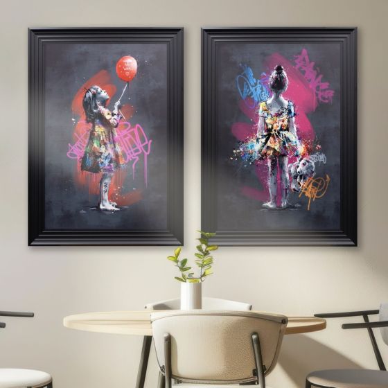 Acre & Artisan Graffiti Framed Art Girl With Bear