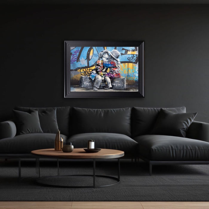 Two Children Graffiti Framed Art - last one remaining