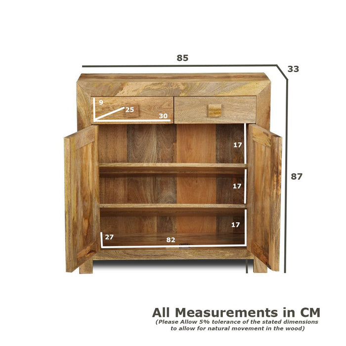Light Dakota Mango Wood 85cm Shoe Cupboard - In Stock