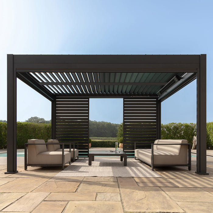 Eden 4mx4m Aluminium Metal Outdoor Garden Pergola with LED Lights & Motorised Roof Customise with Blinds or Louvres