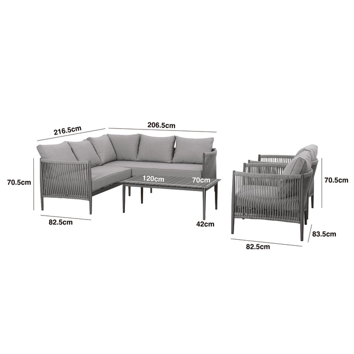 Havana Rope Weave Small Corner Sofa Set with Rectangular Coffee Table & 2 Armchairs - Ceramic Glass