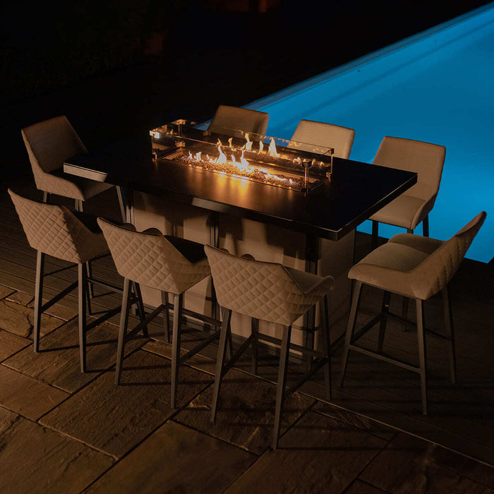 Outdoor Fabric Regal 8 Seat Rectangular Bar Set with Fire Pit Table
