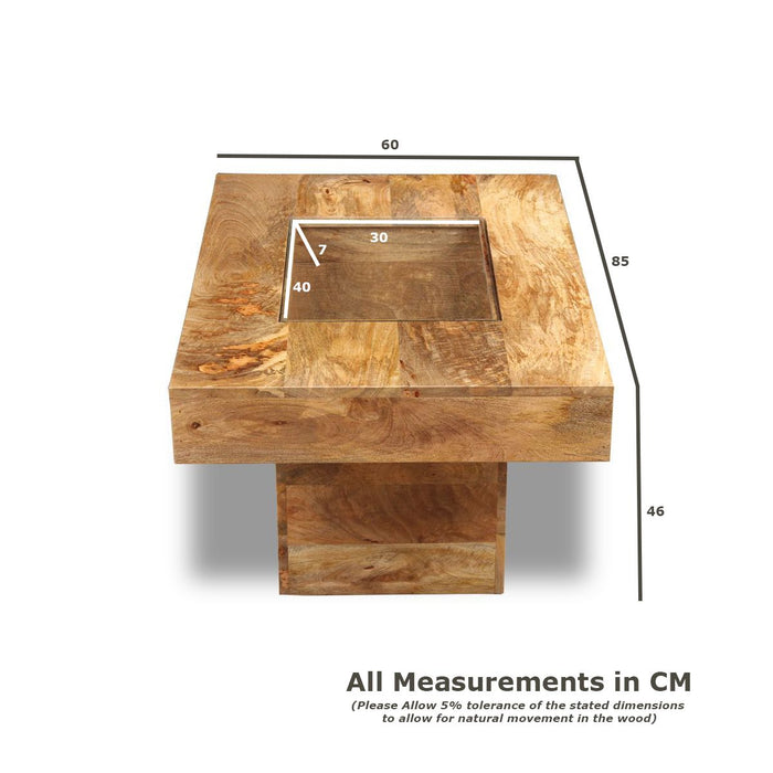 Mango Wood Walnut 85cm Glass Topped Coffee Table - In Stock