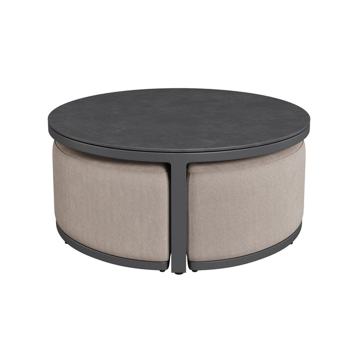 Round Coffee Table with 3 Footstools