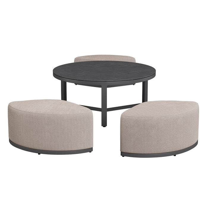 Round Coffee Table with 3 Footstools