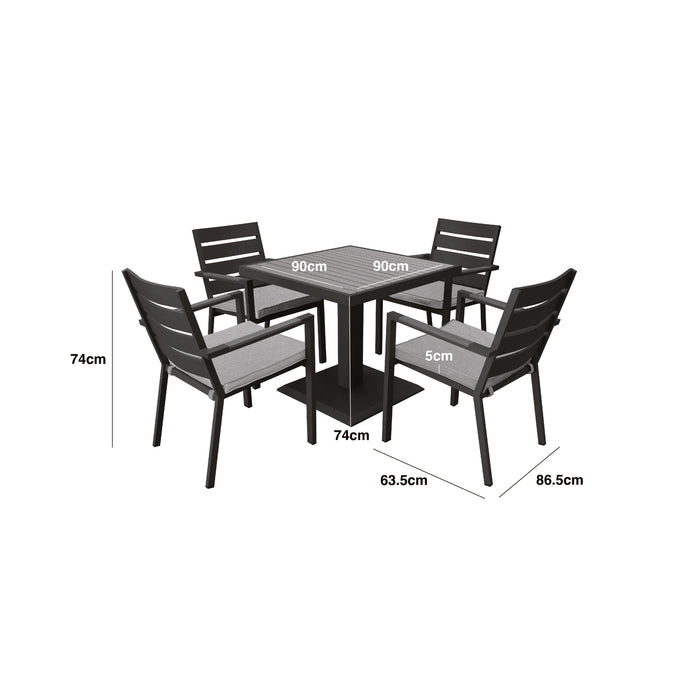 Vancouver 4 Seat Aluminium Square Dining Set - Dove Grey