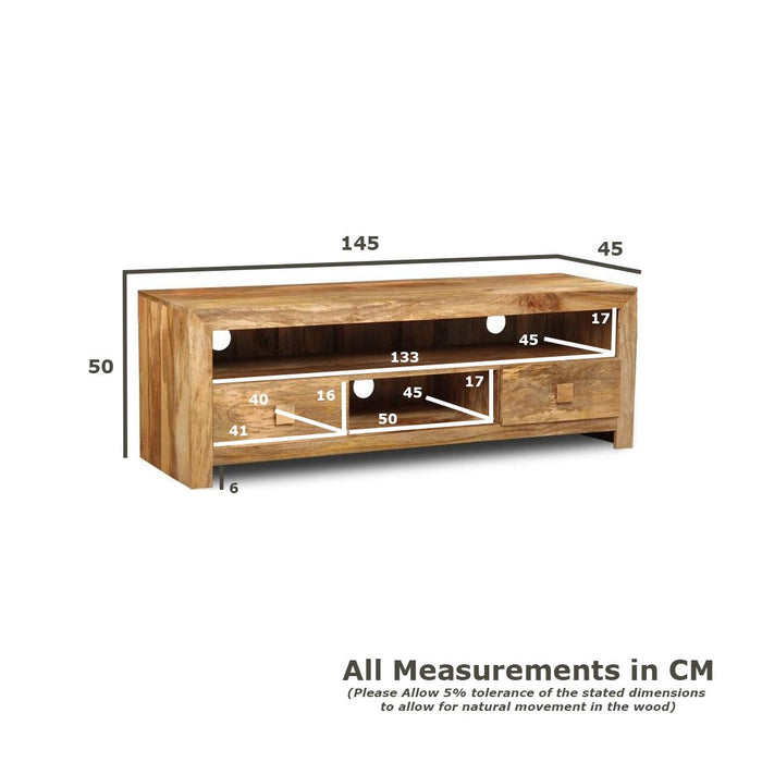 Light Dakota Mango Wood 145cm 2 Drawer Media Unit - Due 8th September