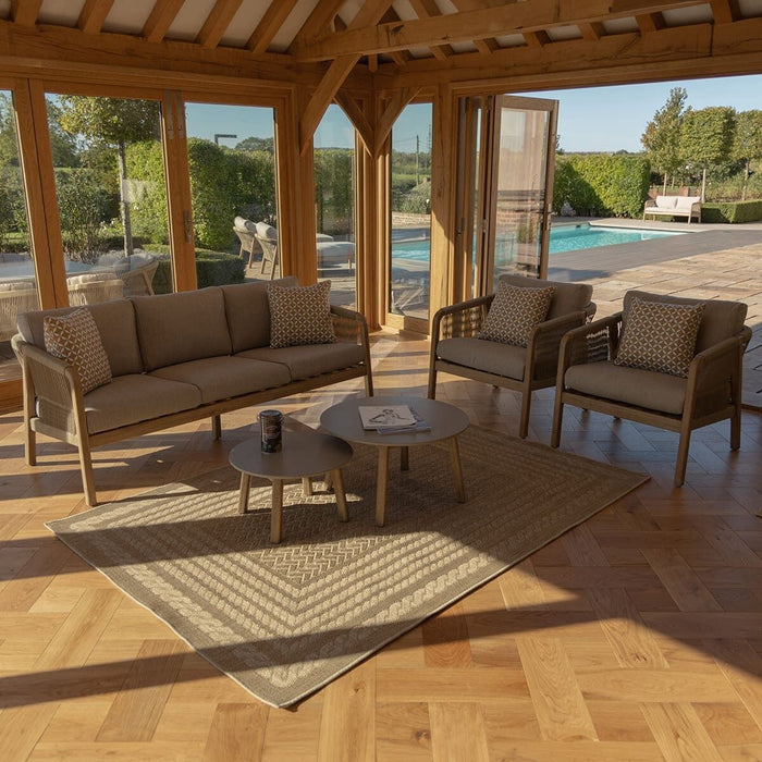 Martinique Rope Weave 3 Seat Sofa Set with 2 Lounge Armchairs & 2 Round Coffee Tables