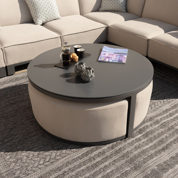 Round Coffee Table with 3 Footstools