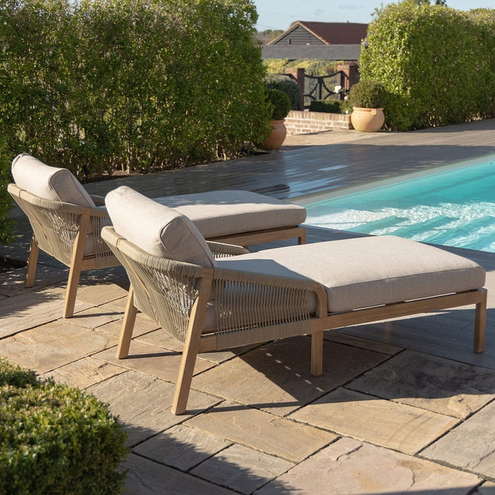 Martinique Rope Weave Double Sunlounger Set with Round Coffee Table
