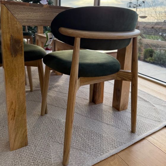 Acre & Artisan Light Solid Wood 220Cm Mango Wood Dining Table 8 Scandi Green Velvet Oak Dining Chair 4