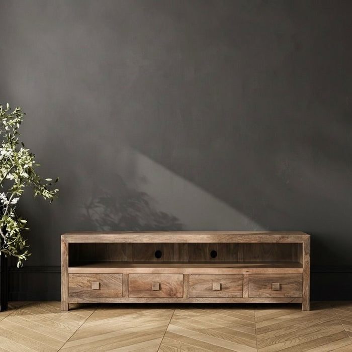 Oak Stain Dakota Mango Wood Large 200cm Media Unit - Due 26th October