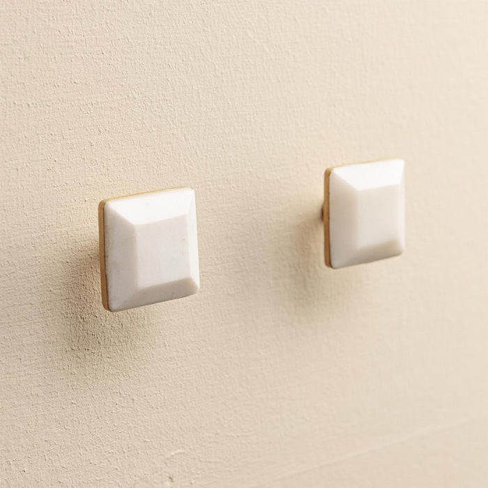 Priya White Stone Rectangle Drawer Knobs
