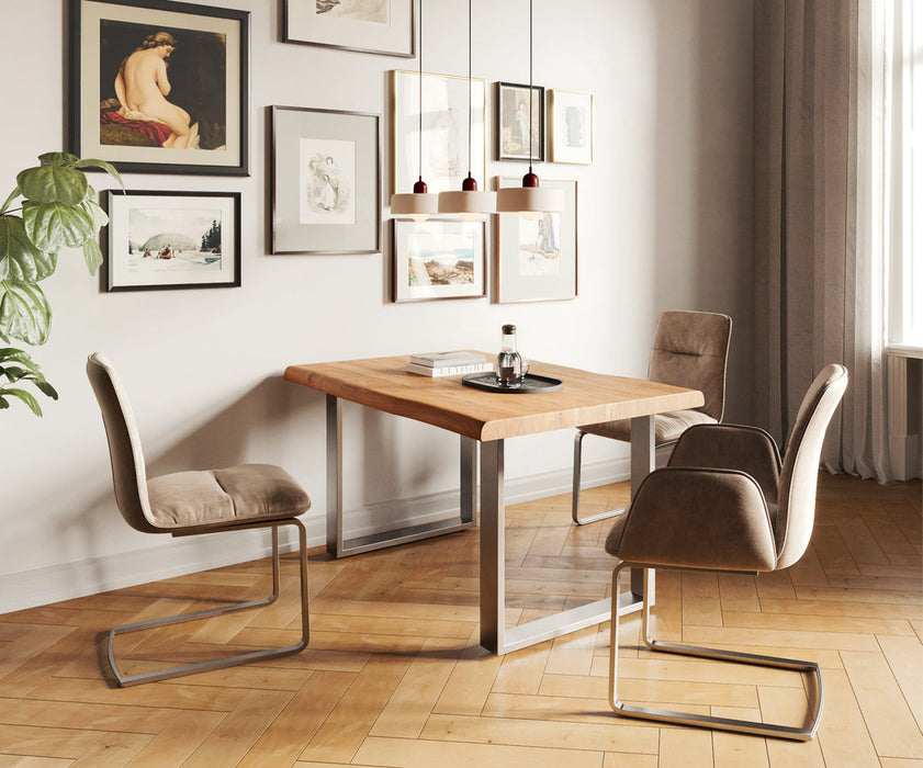 Dining Table Olympus Live Edge 140cm Acacia Wood Natural Square Frame Slim Steel 55mm Top