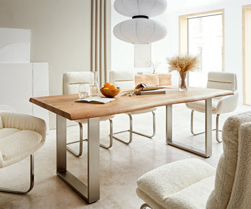 Dining Table Olympus Live Edge 200cm Acacia Wood Natural Square Frame Slim Steel 55mm Top
