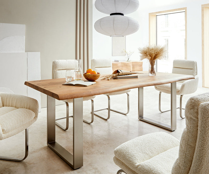 Dining Table Olympus Live Edge 200cm Acacia Wood Natural Square Frame Slim Steel 55mm Top
