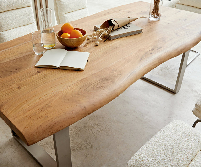 Dining Table Olympus Live Edge 200cm Acacia Wood Natural Square Frame Slim Steel 55mm Top