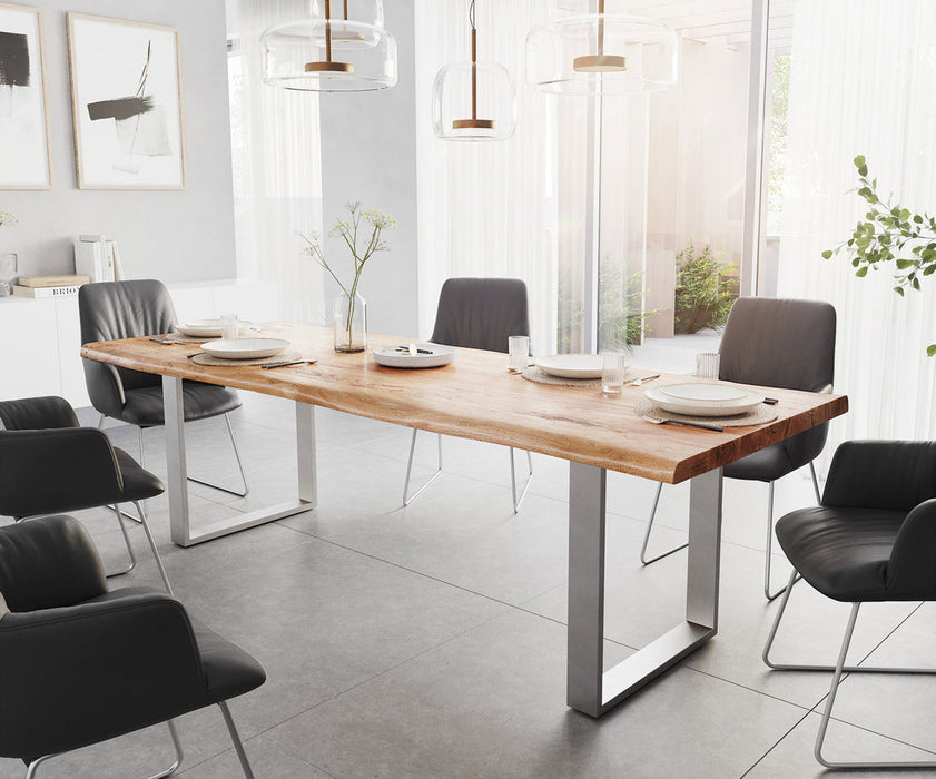 Dining Table Olympus Live Edge 260cm Acacia Wood Natural Square Frame Slim Steel 55mm Top