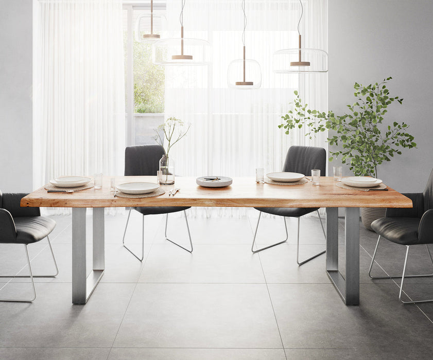 Dining Table Olympus Live Edge 260cm Acacia Wood Natural Square Frame Slim Steel 55mm Top