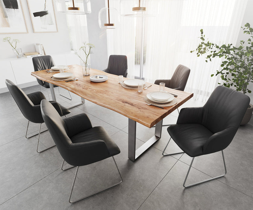 Dining Table Olympus Live Edge 260cm Acacia Wood Natural Square Frame Slim Steel 55mm Top
