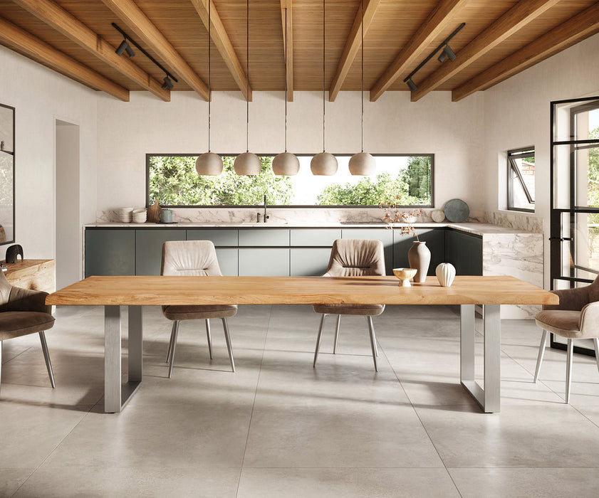 Dining Table Olympus Live Edge 300cm Acacia Wood Natural Square Frame Slim Steel 55mm Top